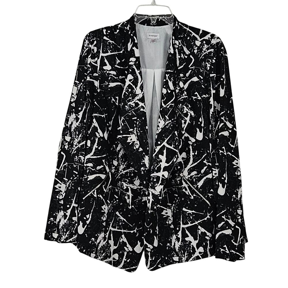 Avenue Open Front Cardigan Jacket Black White Splatter Print sz 22/24 EUC